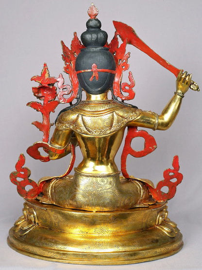 19" Manjushri Statue From Nepal | Handmade Buddhist Idol | Nepalese Copper Sculptures