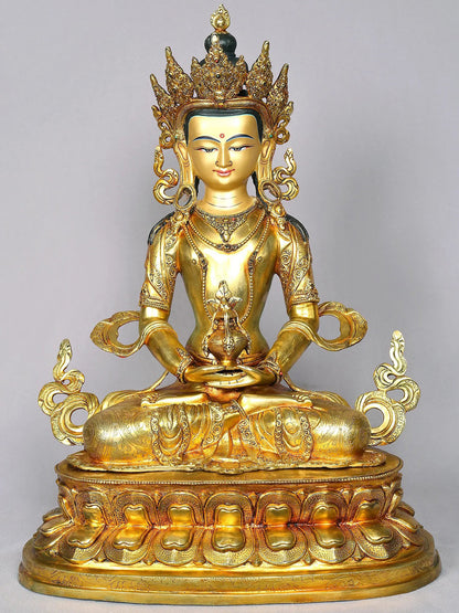 19" Amitayus Gilded Copper Nepalese Statue | Handmade Idol | Buddhist Statue