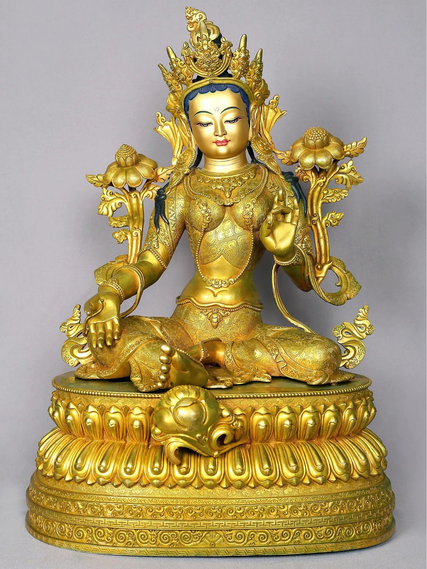 21" Superfine Goddess Green Tara Idol | Handmade | Goddess Copper Statue From Nepal