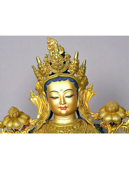 21" Superfine Goddess Green Tara Idol | Handmade | Goddess Copper Statue From Nepal