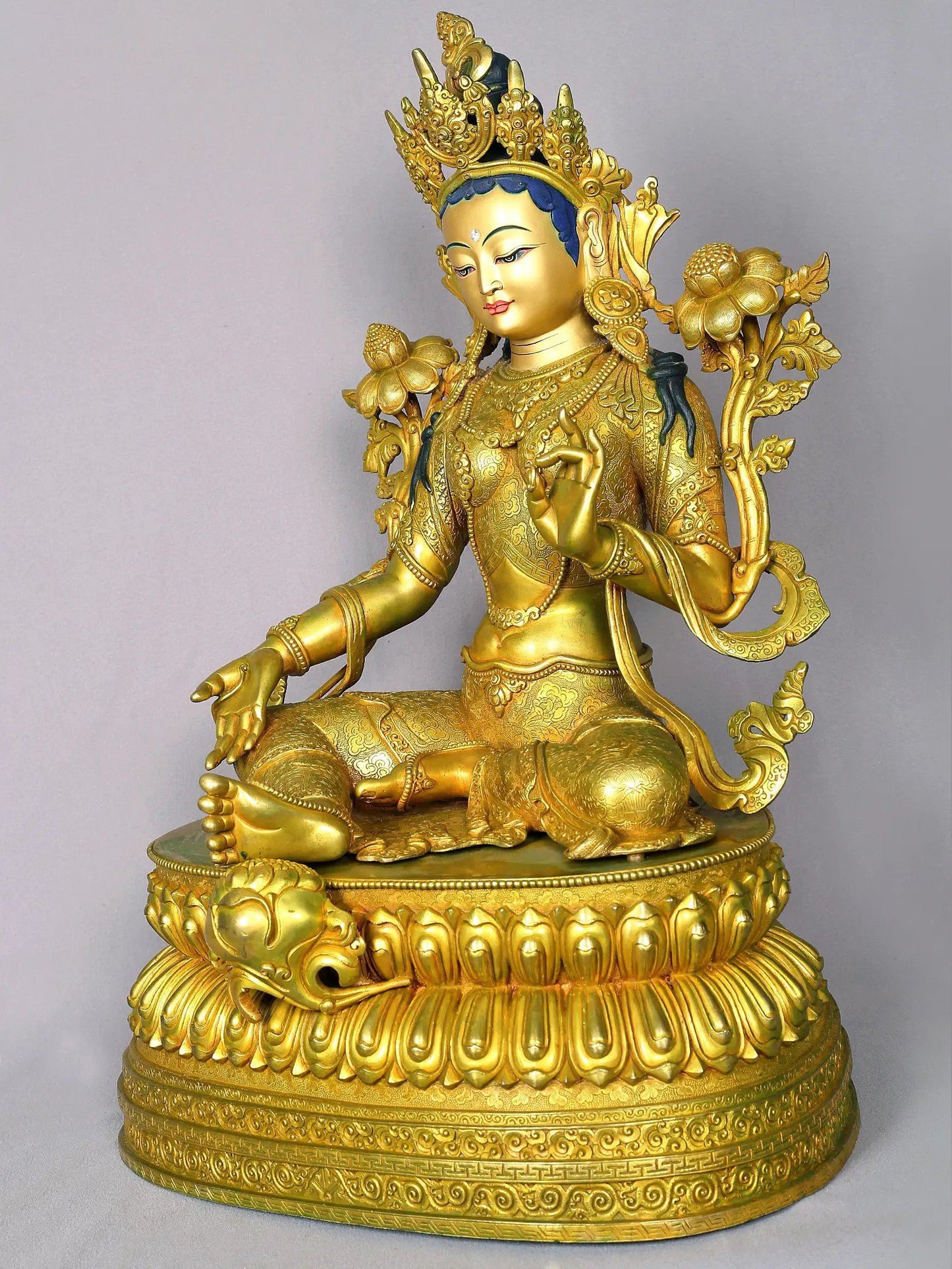 21" Superfine Goddess Green Tara Idol | Handmade | Goddess Copper Statue From Nepal