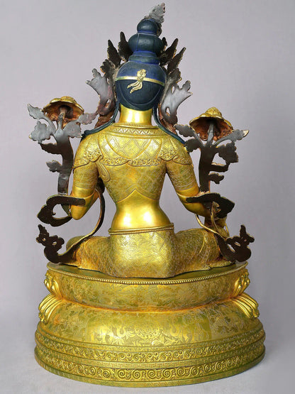 21" Superfine Goddess Green Tara Idol | Handmade | Goddess Copper Statue From Nepal