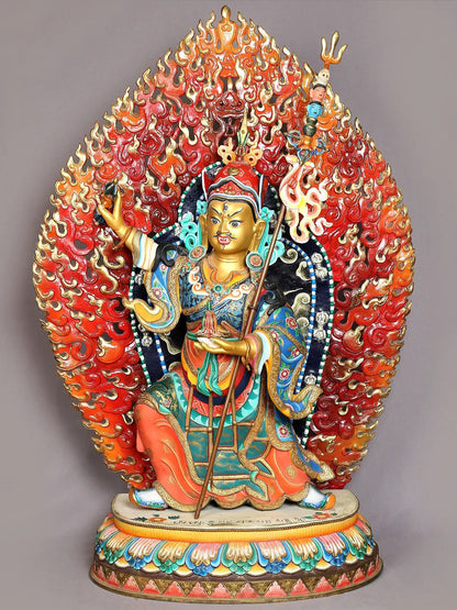 32" Large Superfine Standing Guru Padmasambhava Idol From Nepal | Handmade Nepaleses Statue