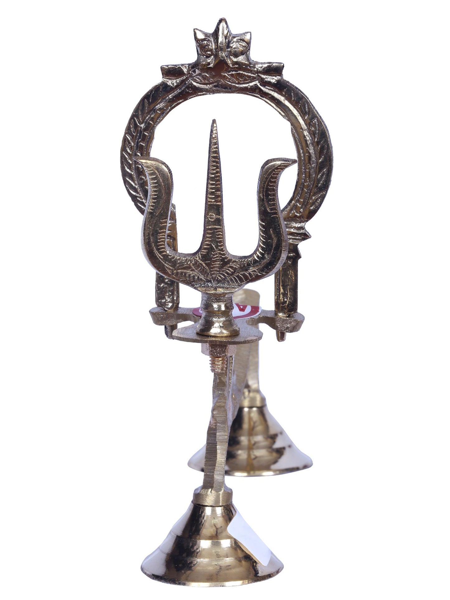 8" Shodash Upachara - Trishul With Handle In Brass | Handmade Brass Trident