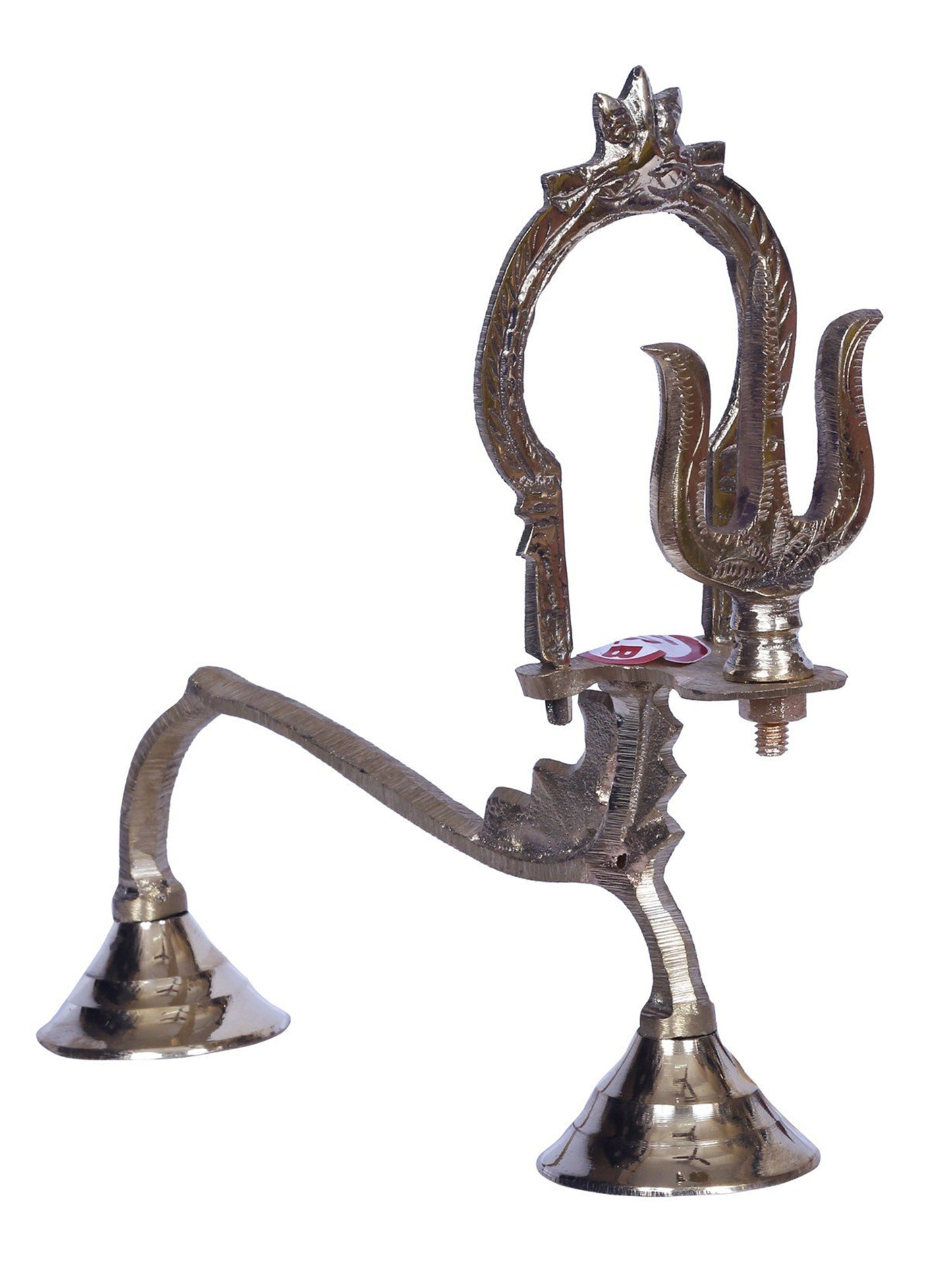 8" Shodash Upachara - Trishul With Handle In Brass | Handmade Brass Trident