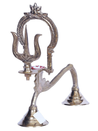 8" Shodash Upachara - Trishul With Handle In Brass | Handmade Brass Trident