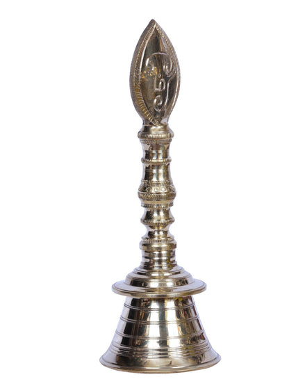 10" Pooja Bell With Tamil Symbols In Brass | Handmade Brass Bell For Gifting