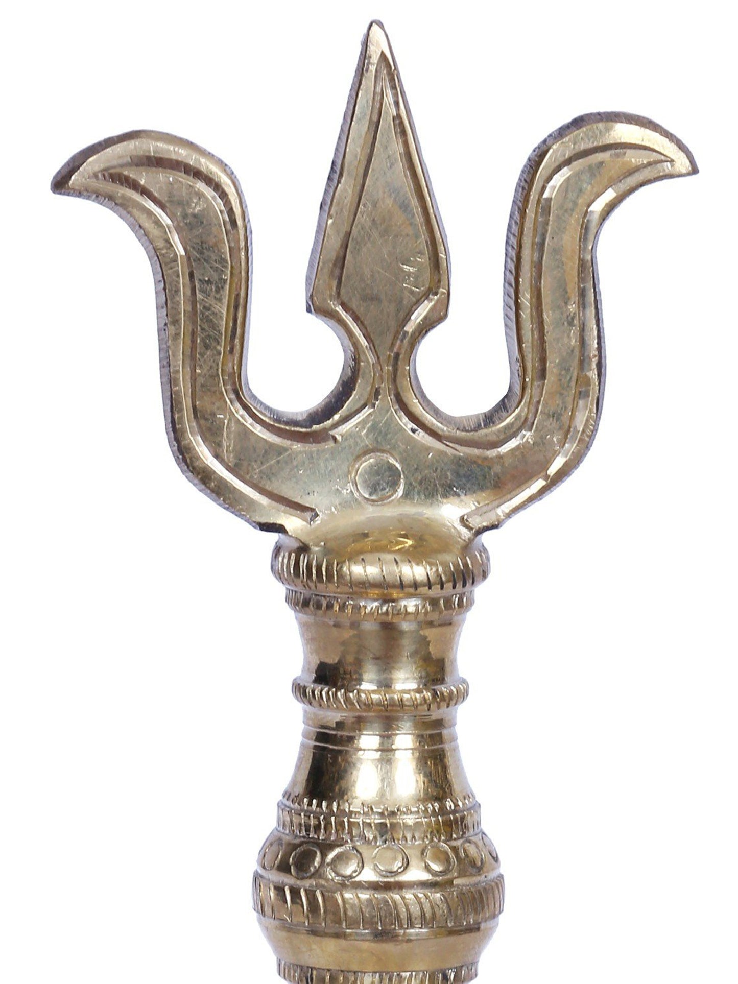 7" Brass Pooja Bell With Trishul Handle On Top For Temple | Handmade Brass Bell For Gifting