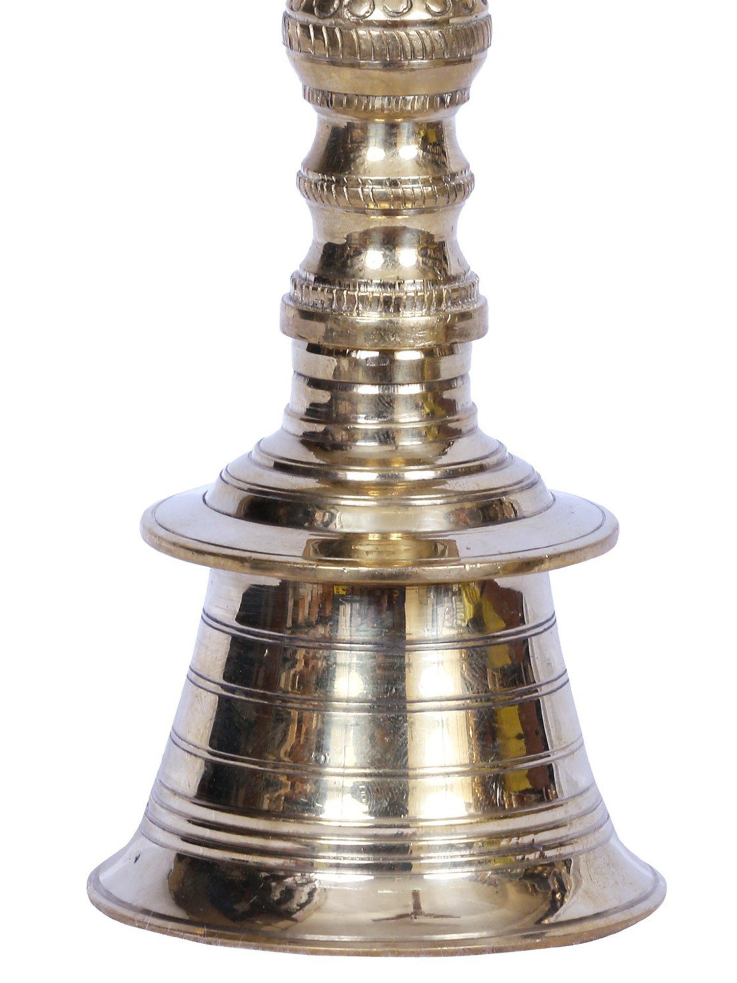 7" Brass Pooja Bell With Trishul Handle On Top For Temple | Handmade Brass Bell For Gifting