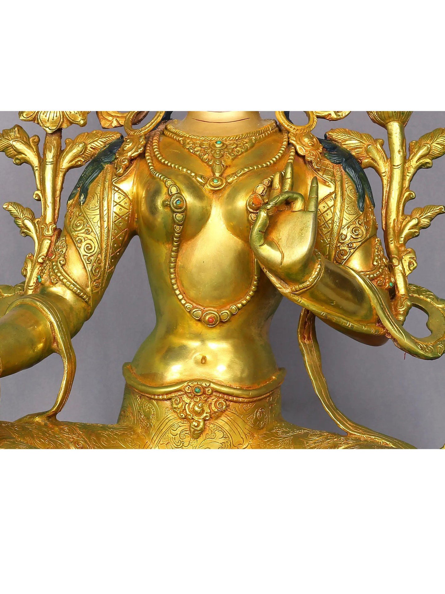 19" Goddess Green Tara Copper Figurine From Nepal | Handmade Goddess Idol