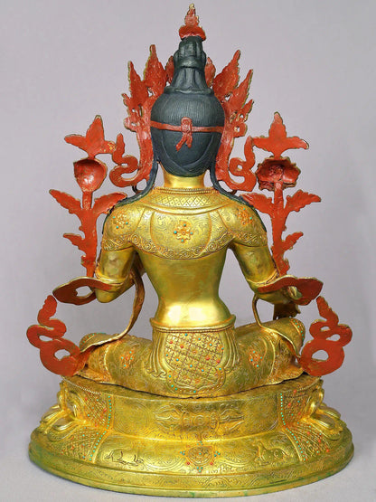 19" Goddess Green Tara Copper Figurine From Nepal | Handmade Goddess Idol