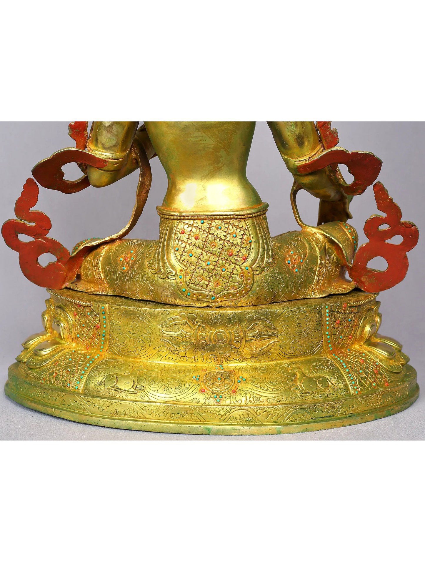 19" Goddess Green Tara Copper Figurine From Nepal | Handmade Goddess Idol