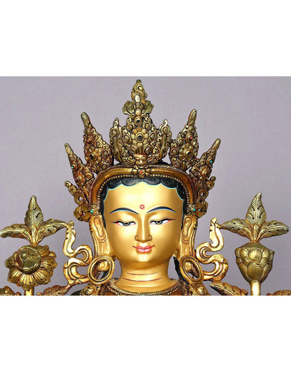 19" Nepalese Statue Of Goddess Green Tara | Copper Idol From Nepal | Handmade Buddhist Statue