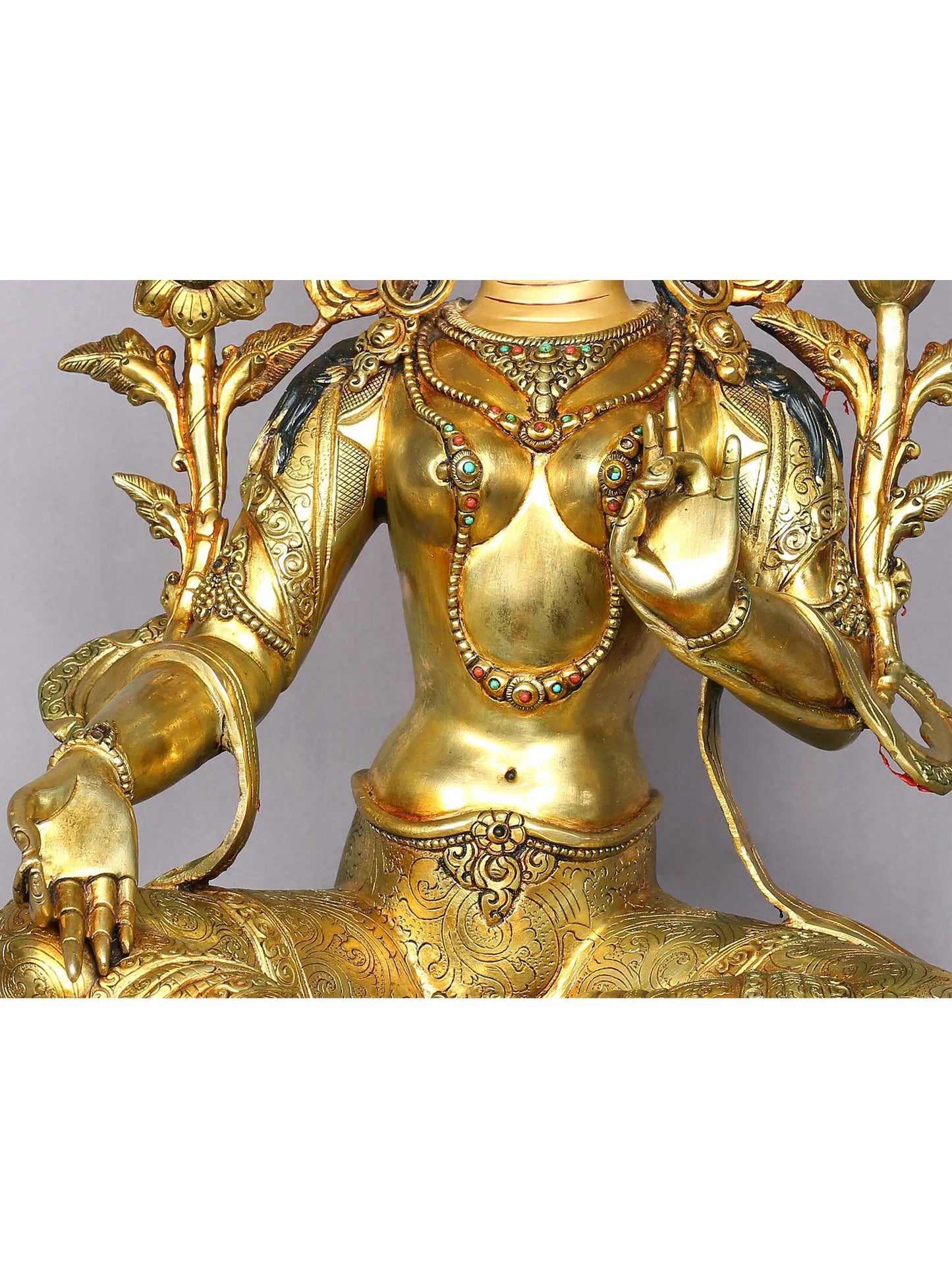 19" Nepalese Statue Of Goddess Green Tara | Copper Idol From Nepal | Handmade Buddhist Statue