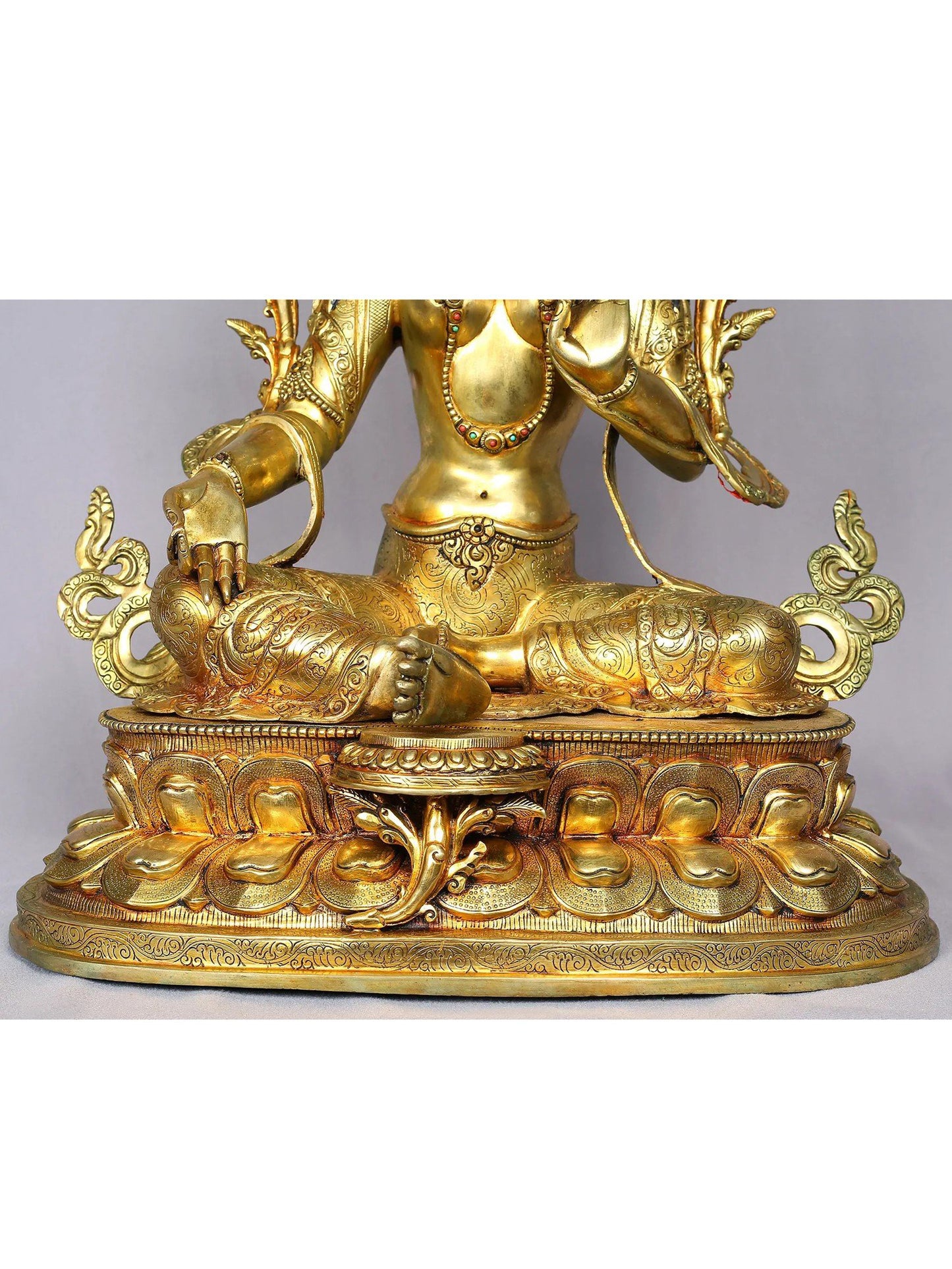 19" Nepalese Statue Of Goddess Green Tara | Copper Idol From Nepal | Handmade Buddhist Statue