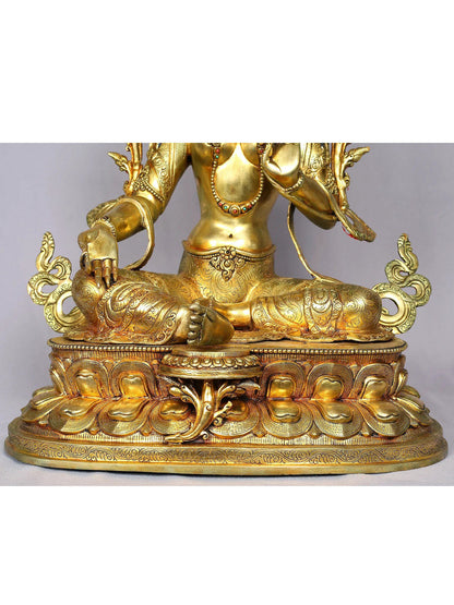 19" Nepalese Statue Of Goddess Green Tara | Copper Idol From Nepal | Handmade Buddhist Statue