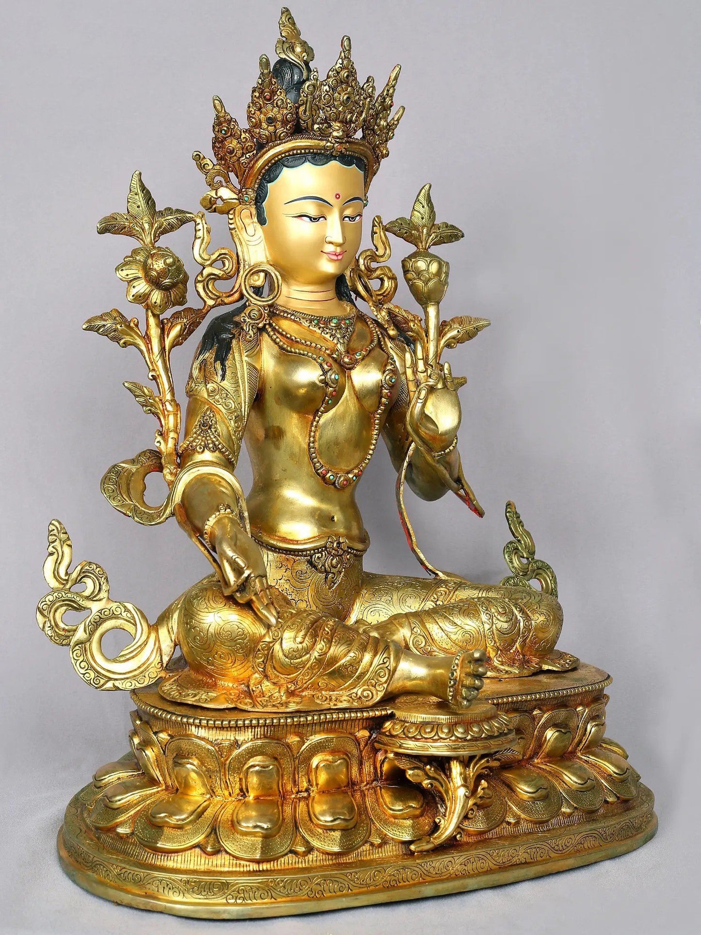 19" Nepalese Statue Of Goddess Green Tara | Copper Idol From Nepal | Handmade Buddhist Statue