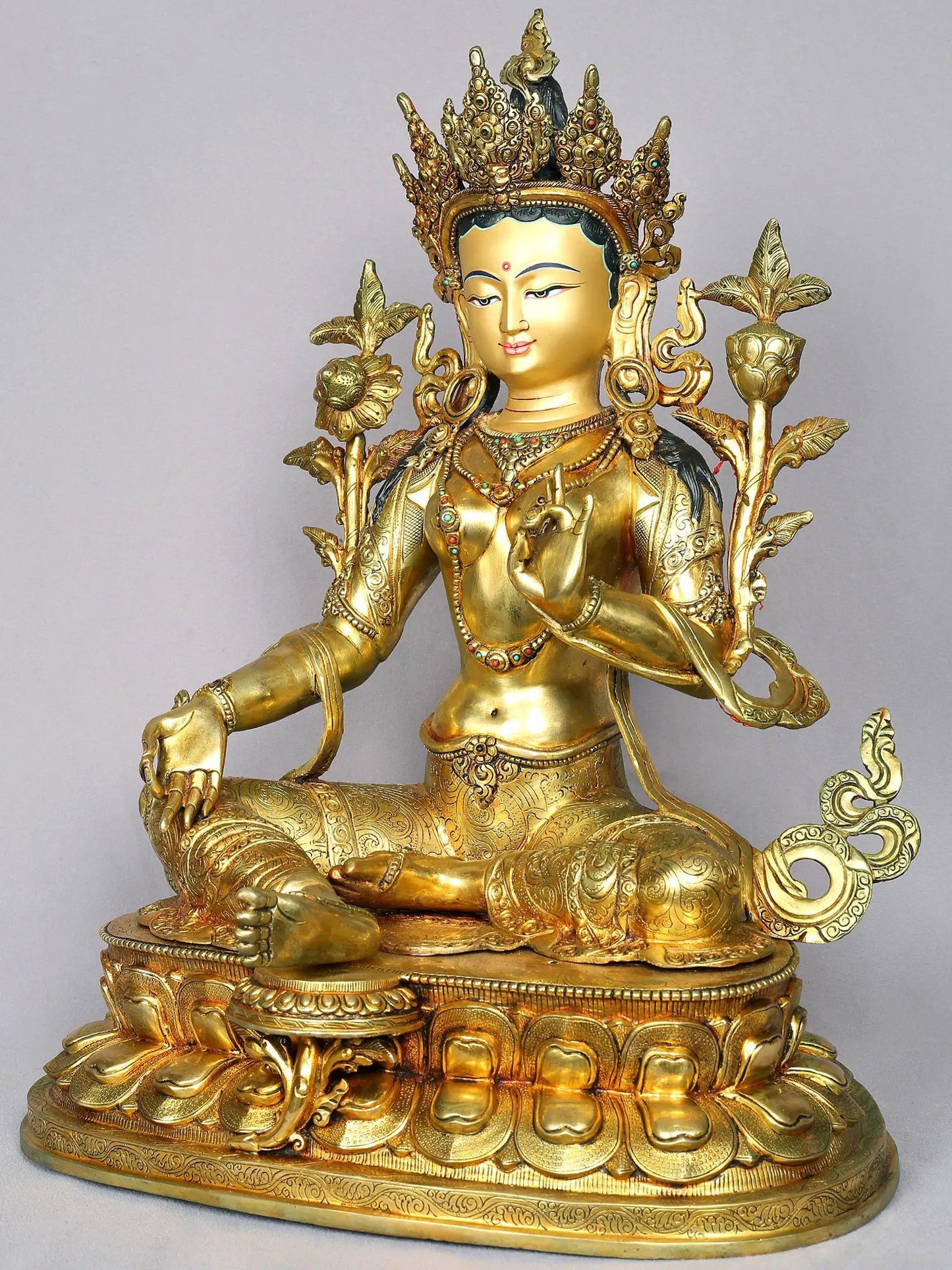 19" Nepalese Statue Of Goddess Green Tara | Copper Idol From Nepal | Handmade Buddhist Statue