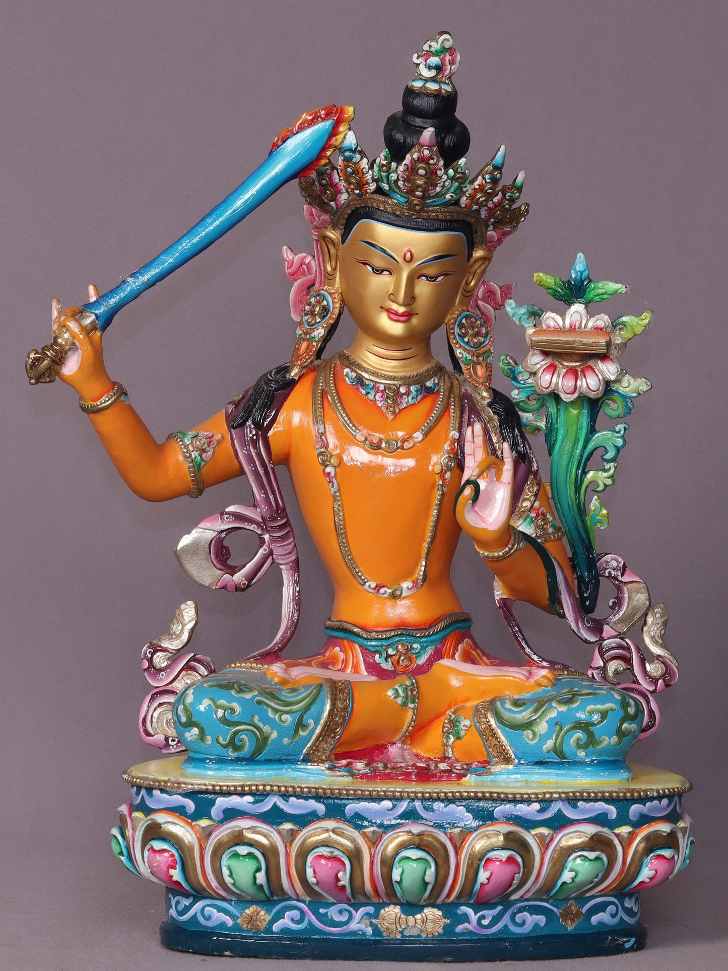 15" Sitting Manjushri Copper Statue From Nepal | Handmade Idol | Buddhist Statue