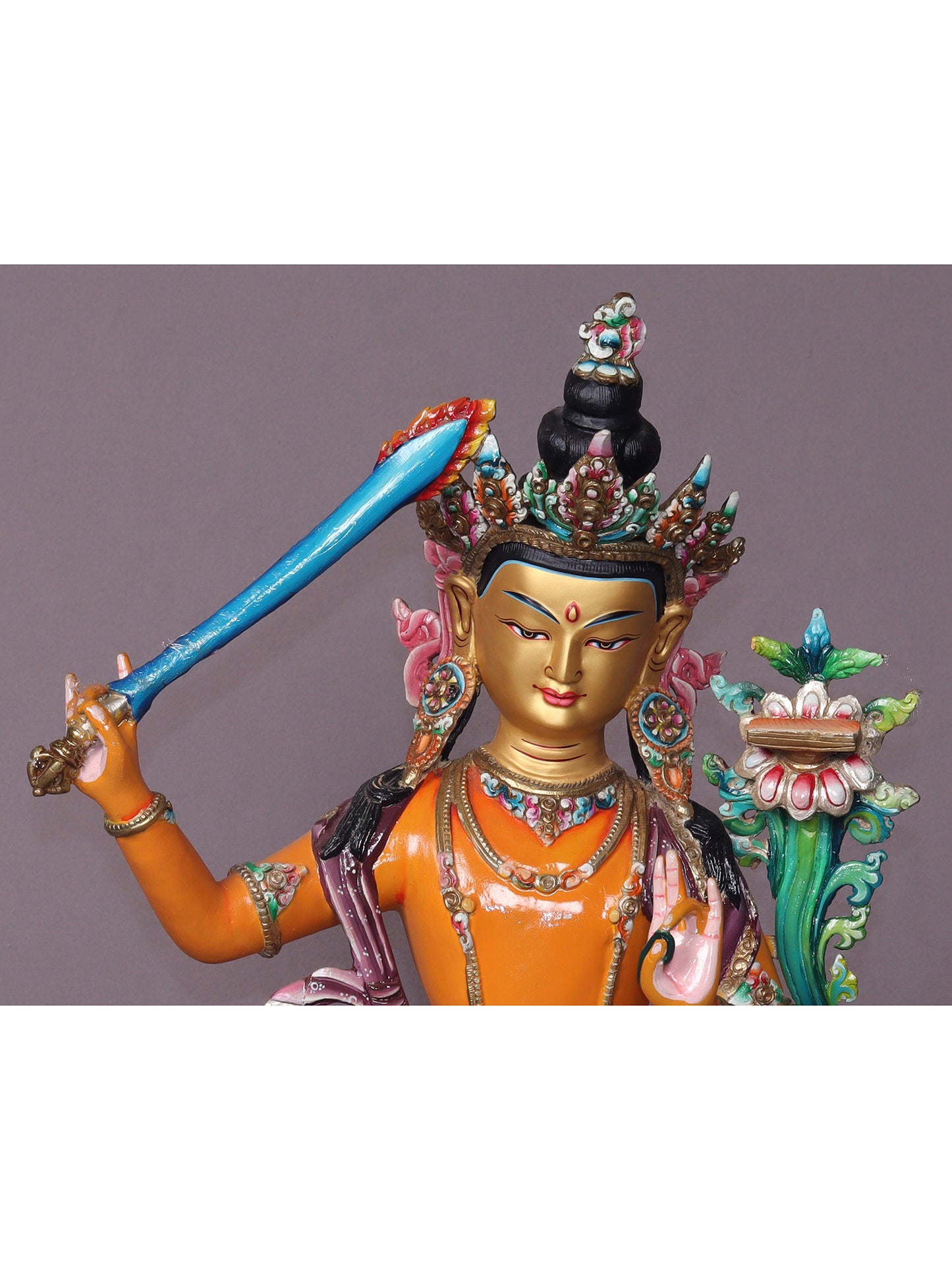 15" Sitting Manjushri Copper Statue From Nepal | Handmade Idol | Buddhist Statue