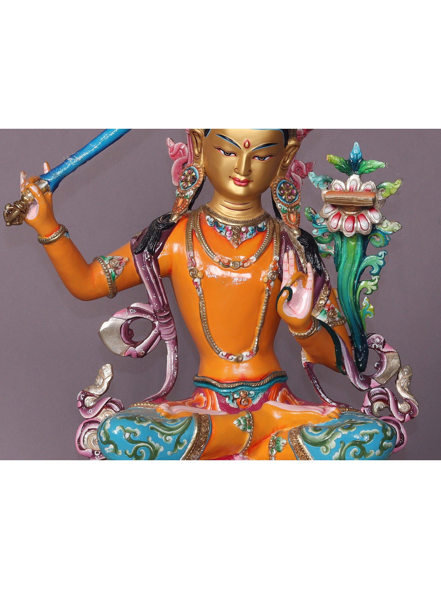 15" Sitting Manjushri Copper Statue From Nepal | Handmade Idol | Buddhist Statue