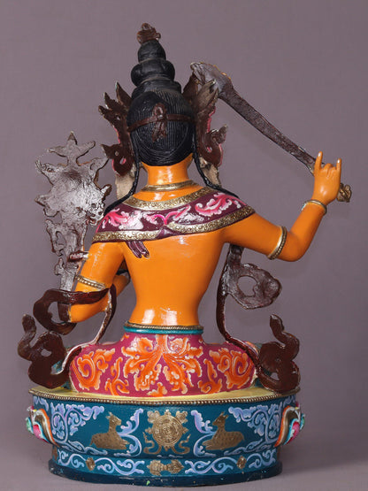 15" Sitting Manjushri Copper Statue From Nepal | Handmade Idol | Buddhist Statue