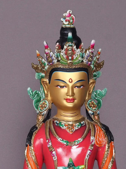 15" Colourful Aparamita Copper Statue From Nepal | Handmade | Buddhist Copper Idol