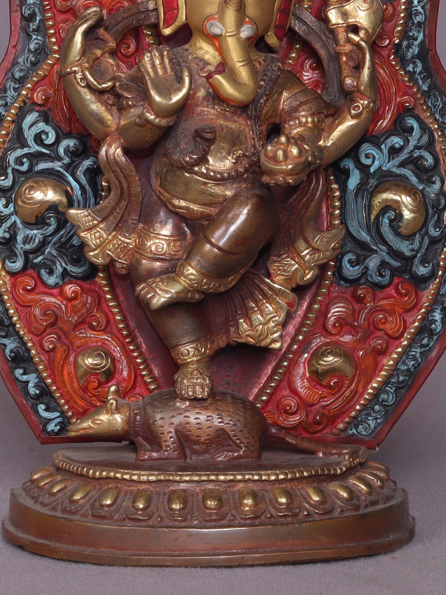 8" Dancing Lord Ganesha Idol On Mouse | Handmade Ganesha Idol | Copper Statue From Nepal