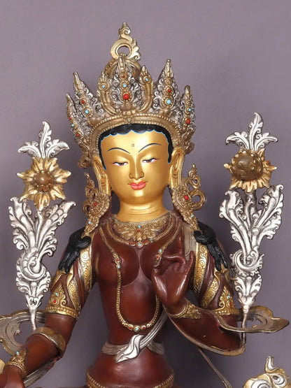 26" Green Tara Copper Statue From Nepal | Handmade Goddess Statue | Nepalese Statue