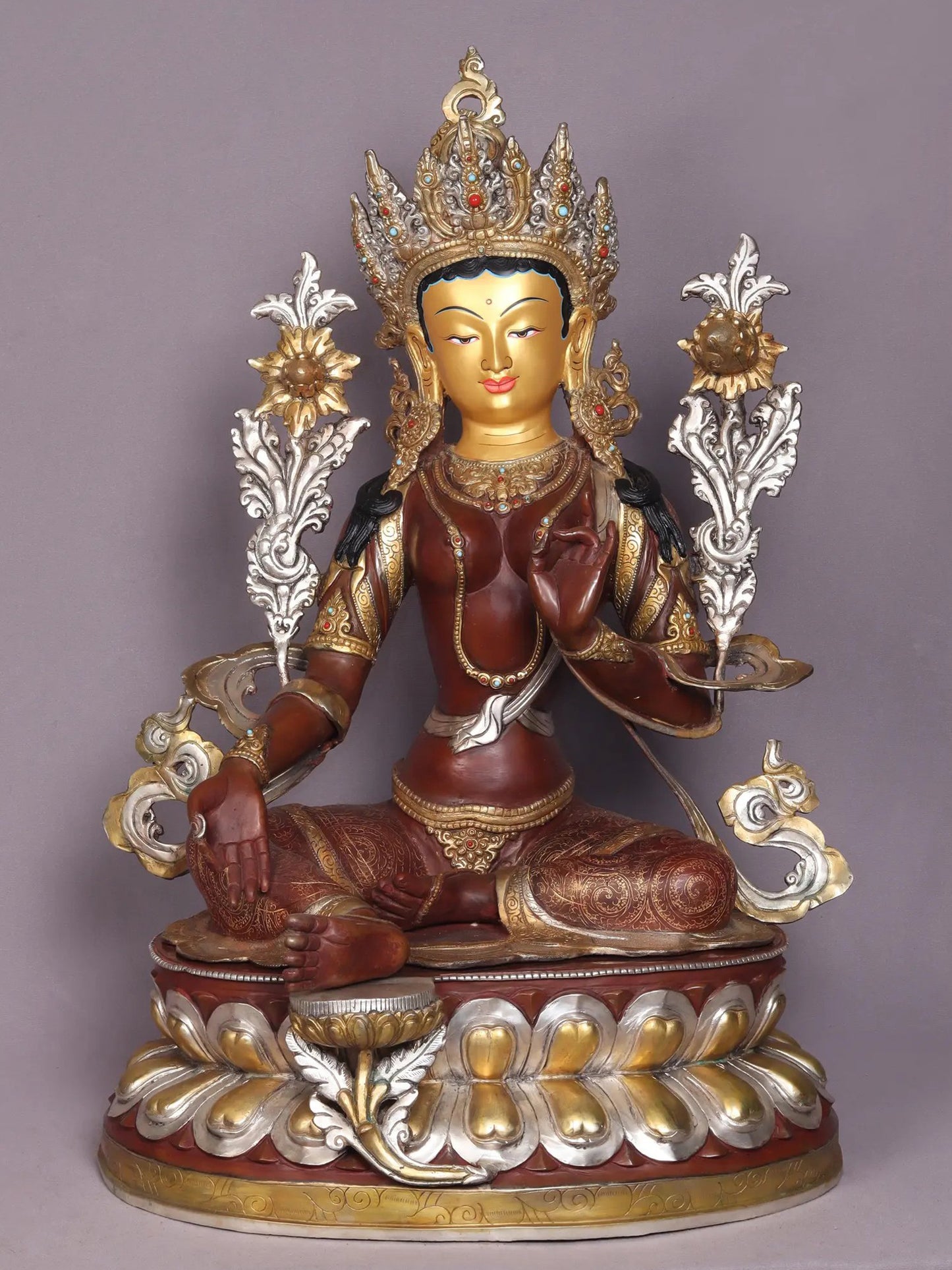 26" Green Tara Copper Statue From Nepal | Handmade Goddess Statue | Nepalese Statue