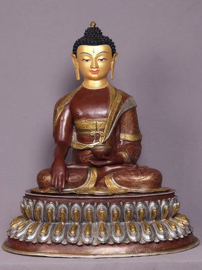 24" Shakyamuni Buddha In Bhumisparsha Mudra Copper Statue From Nepal | Handmade Idol