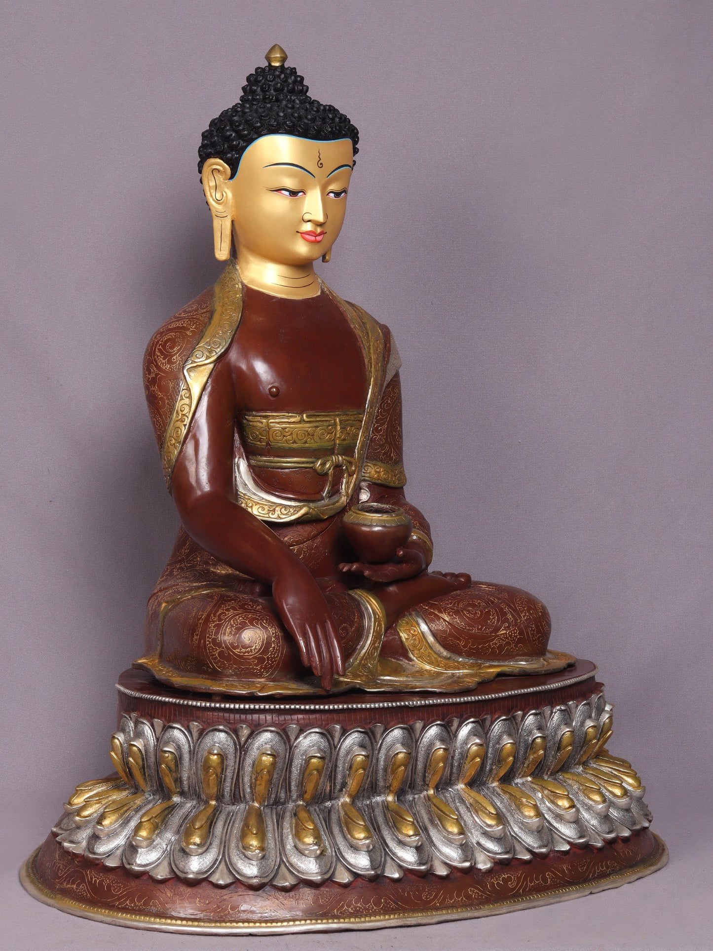 24" Shakyamuni Buddha In Bhumisparsha Mudra Copper Statue From Nepal | Handmade Idol