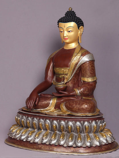 24" Shakyamuni Buddha In Bhumisparsha Mudra Copper Statue From Nepal | Handmade Idol