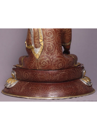 24" Shakyamuni Buddha In Bhumisparsha Mudra Copper Statue From Nepal | Handmade Idol