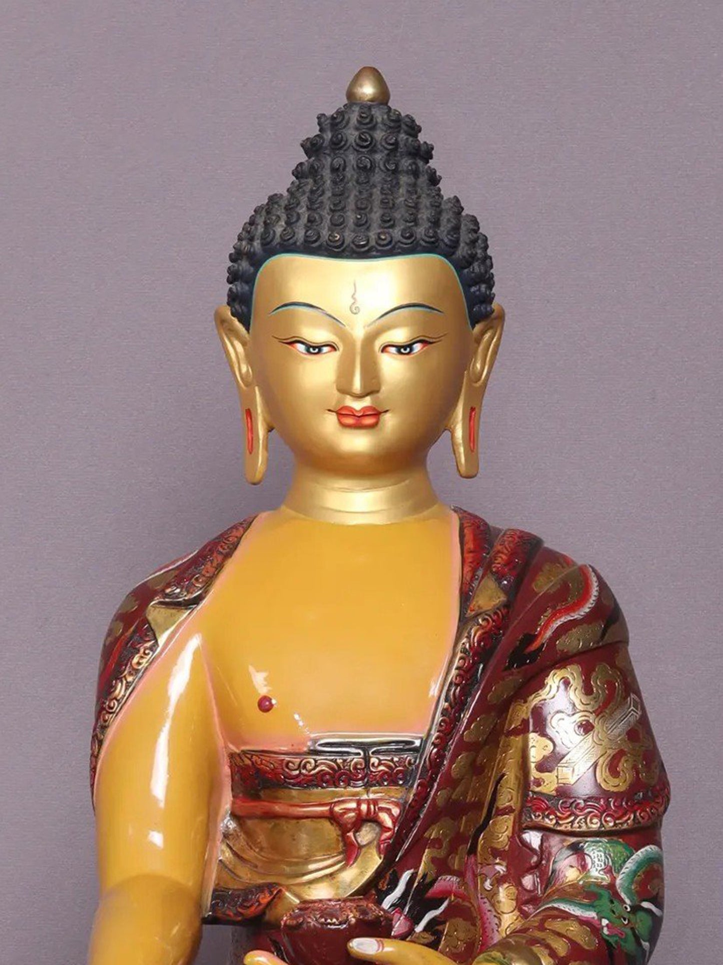 21" Colourful Shakyamuni Buddha Idol In Bhumisparsha Mudra | Nepalese Copper Statue