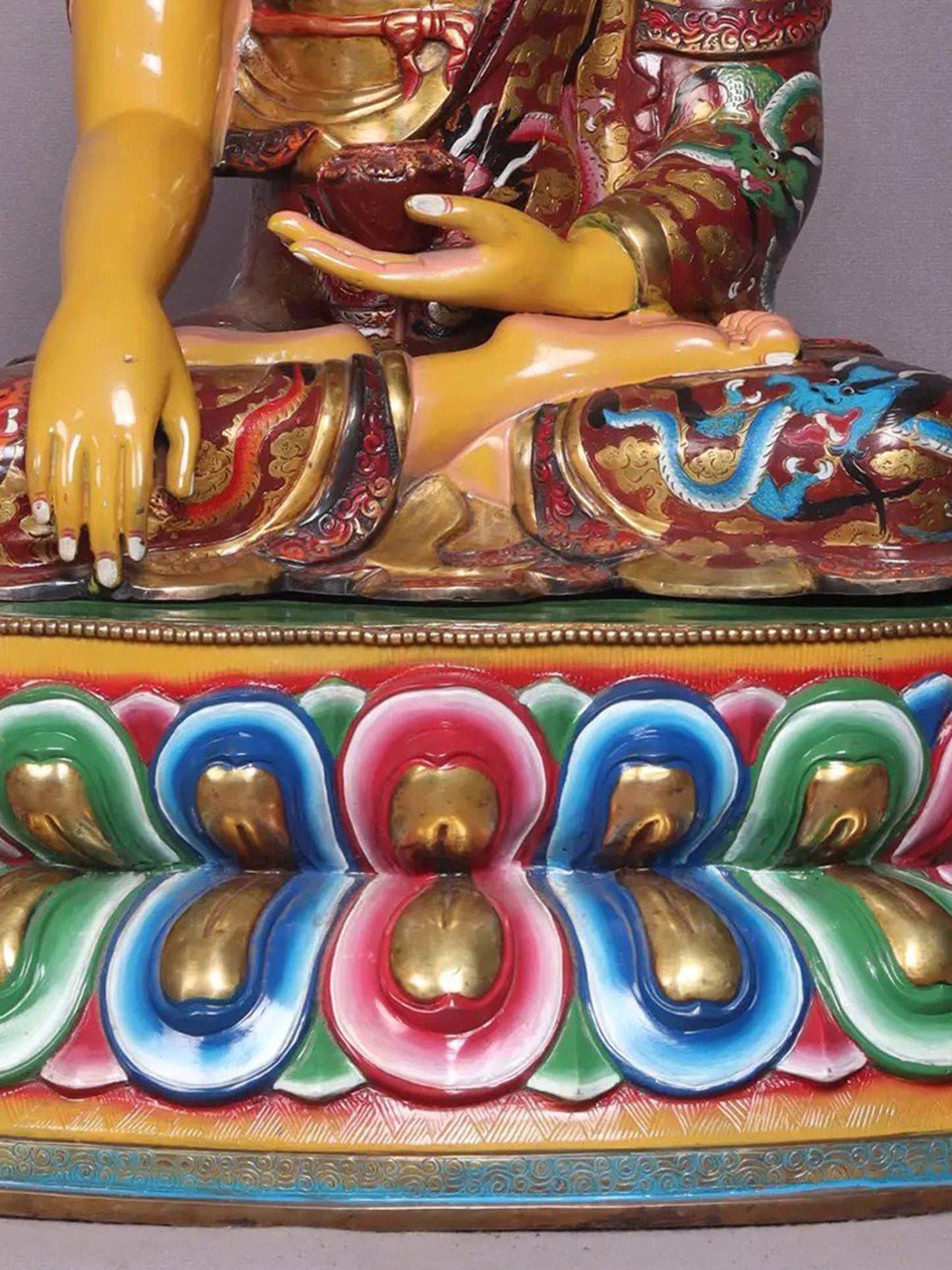 21" Colourful Shakyamuni Buddha Idol In Bhumisparsha Mudra | Nepalese Copper Statue