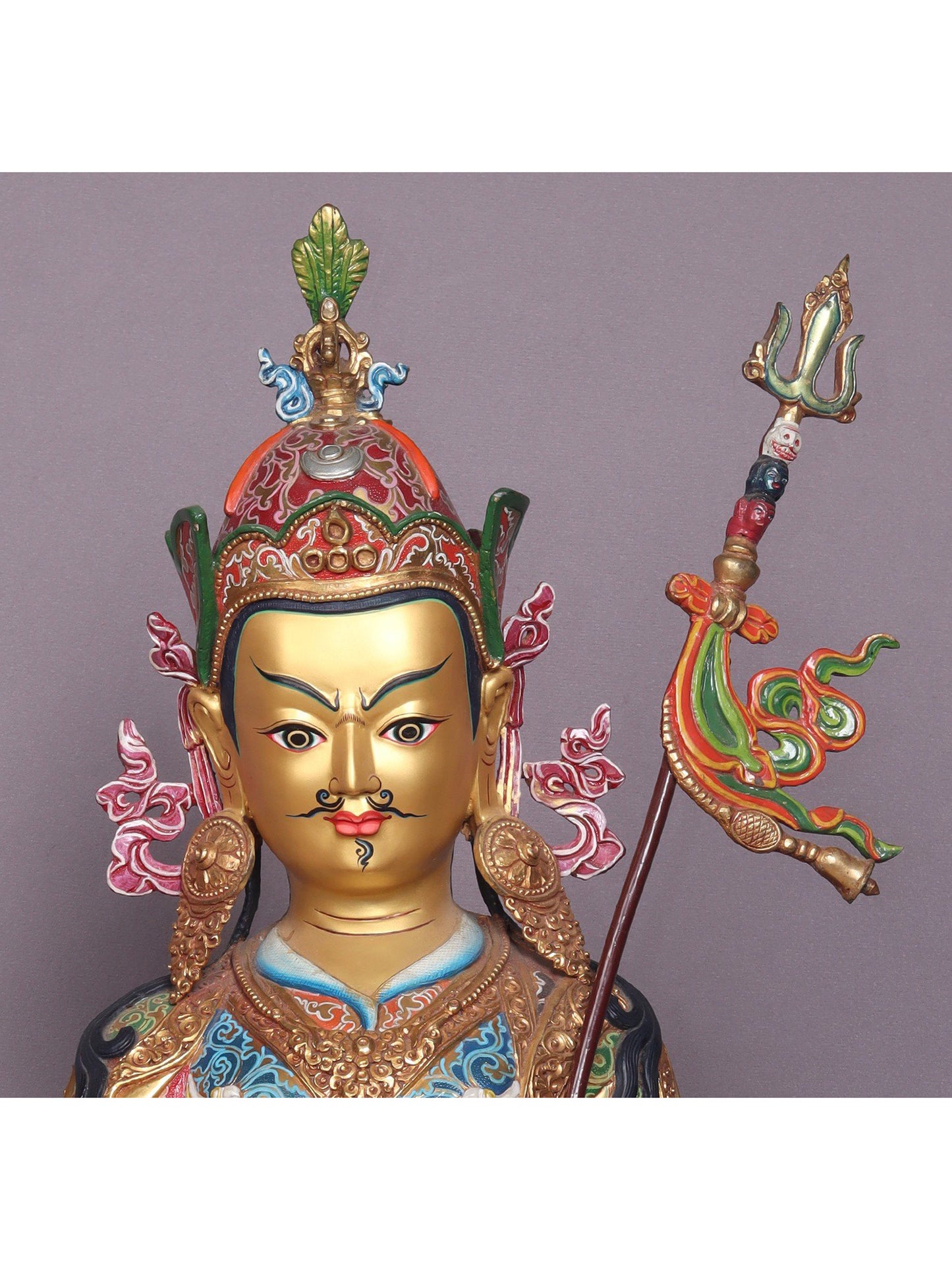 22" Colourful Guru Padmasambhava Idol On Lotus From Nepal | Handmade Buddhist Statue