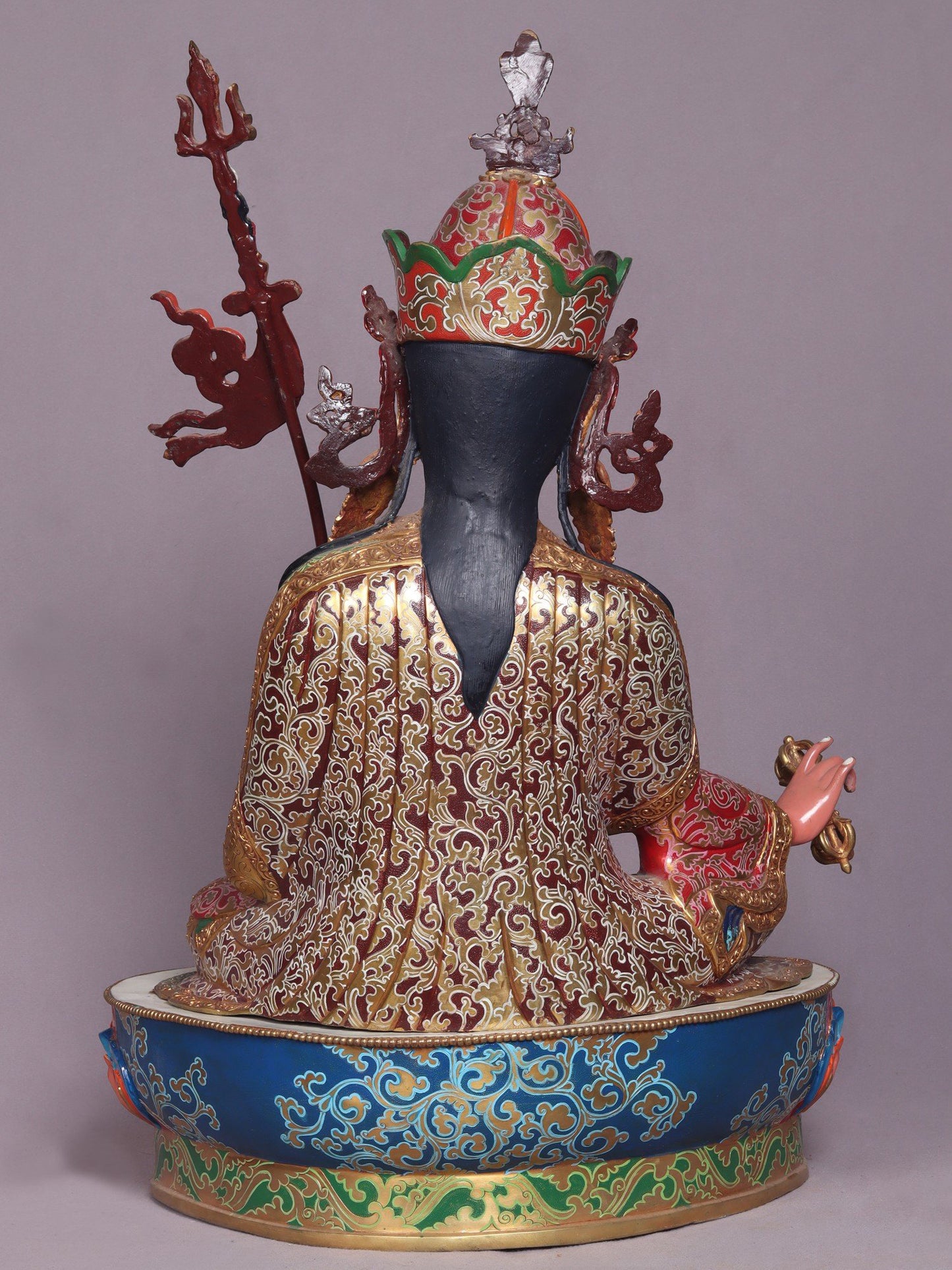 22" Colourful Guru Padmasambhava Idol On Lotus From Nepal | Handmade Buddhist Statue