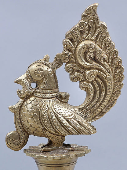 13" Bronze Peacock Designer Oil Lamp (Hoysala Art)