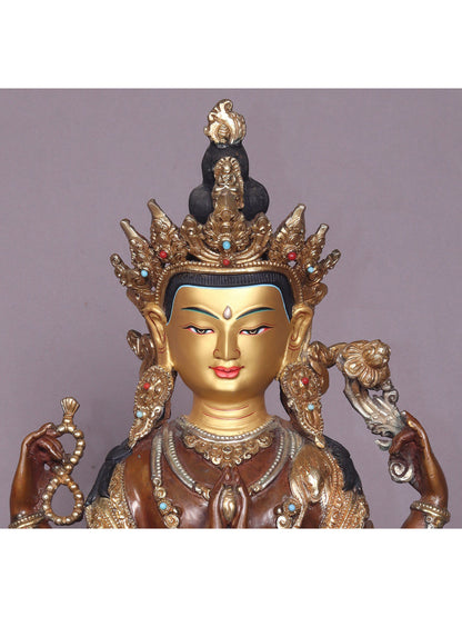 15" Copper Kharchari Statue From Nepal | Handmade Idol | Buddhist Statue