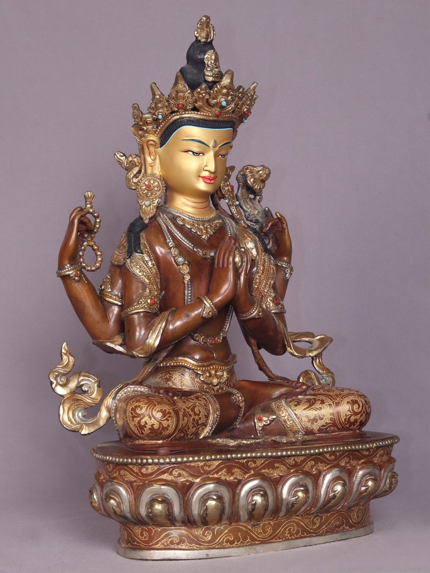 15" Copper Kharchari Statue From Nepal | Handmade Idol | Buddhist Statue