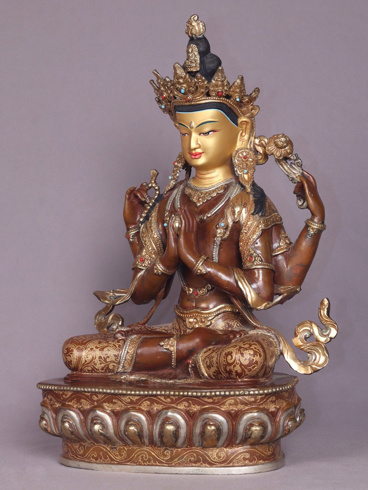 15" Copper Kharchari Statue From Nepal | Handmade Idol | Buddhist Statue