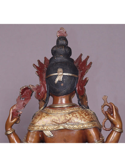 15" Copper Kharchari Statue From Nepal | Handmade Idol | Buddhist Statue