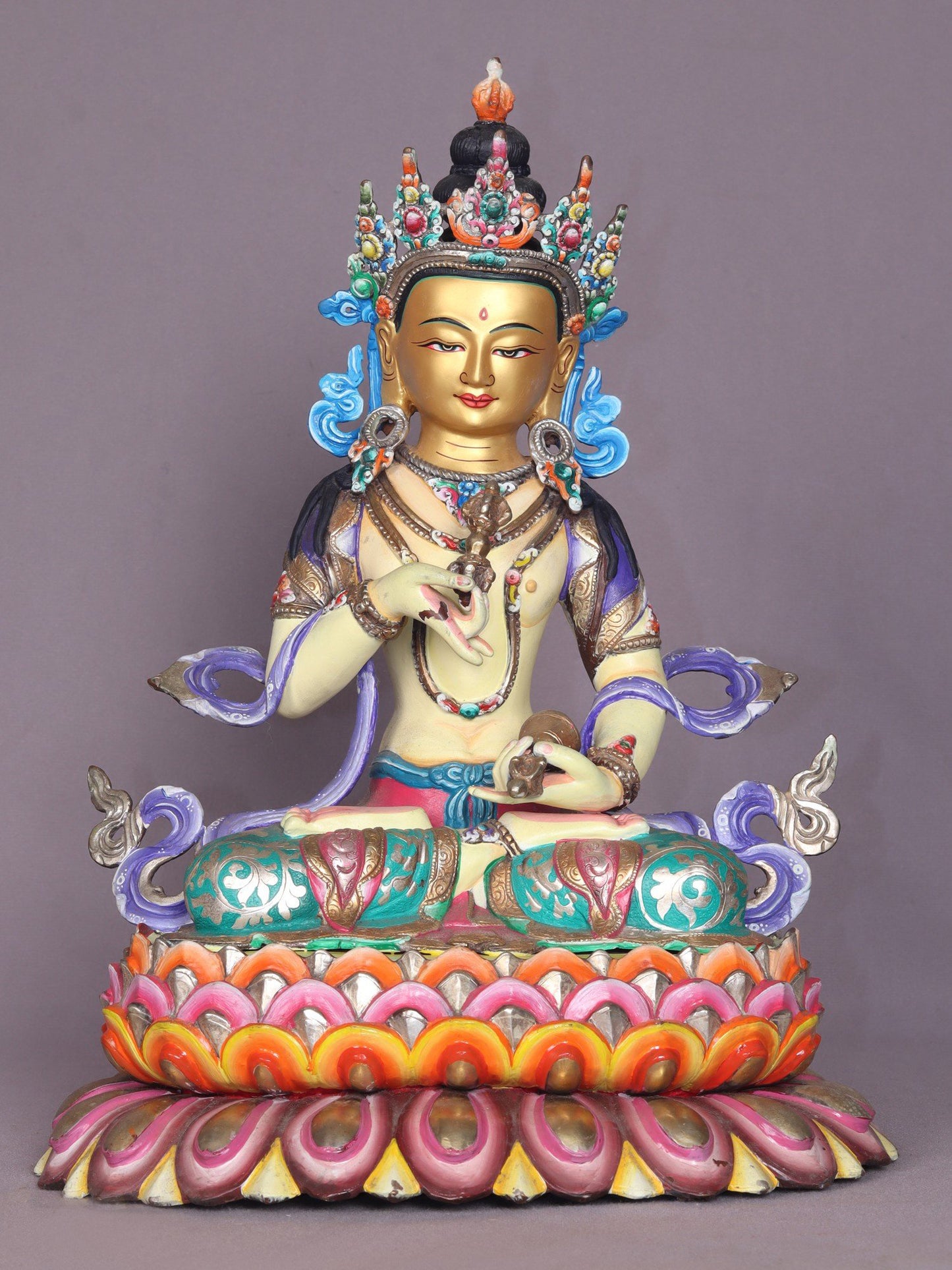 13" Colourful Sitting Vajrasattva Copper Statue From Nepal | Handmade Idol | Buddhist Statue