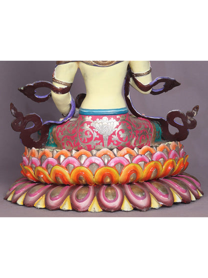 13" Colourful Sitting Vajrasattva Copper Statue From Nepal | Handmade Idol | Buddhist Statue