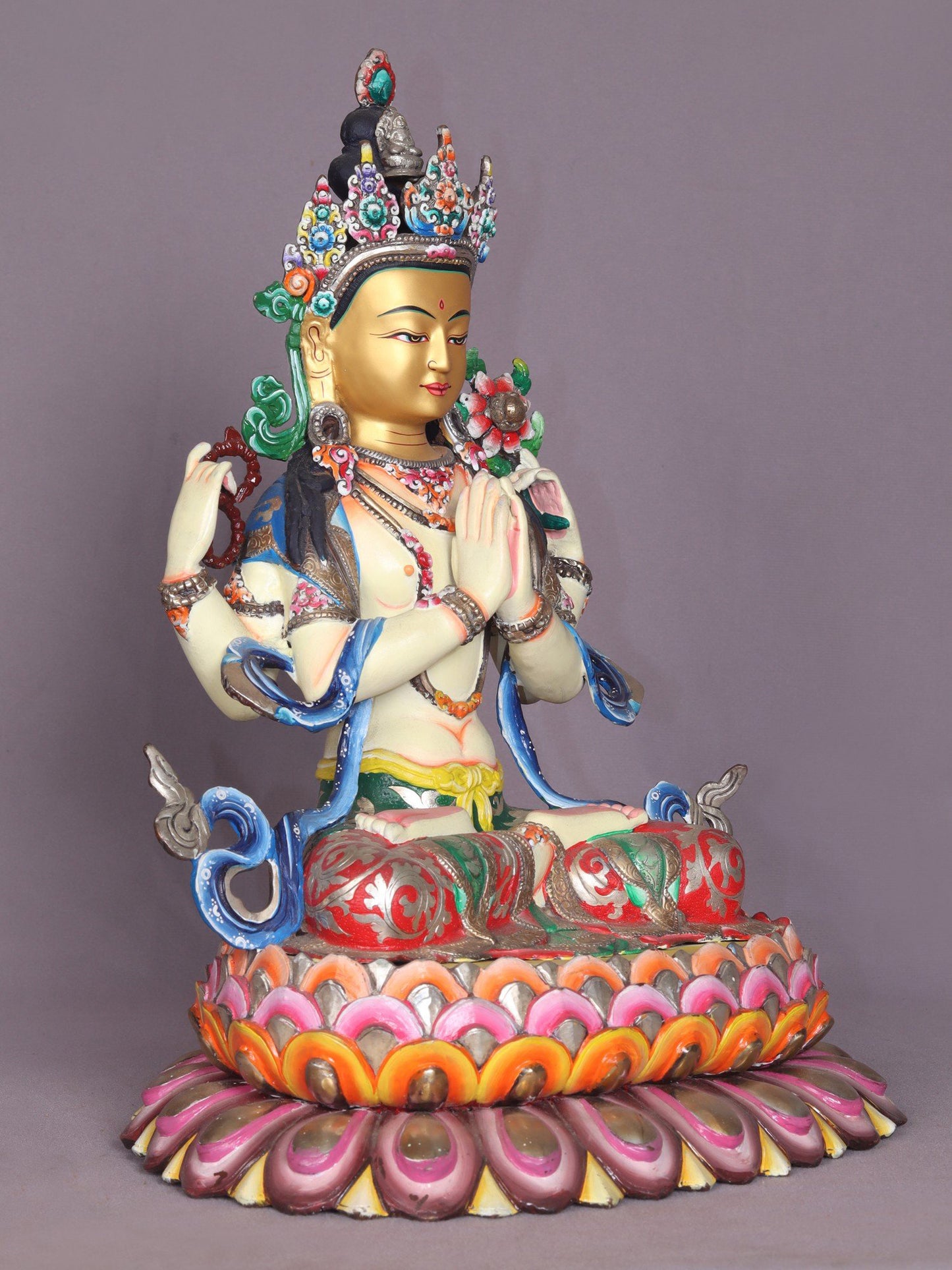 13" Colourful Kharchari Copper Statue From Nepal | Handmade Idol | Buddhist Statue