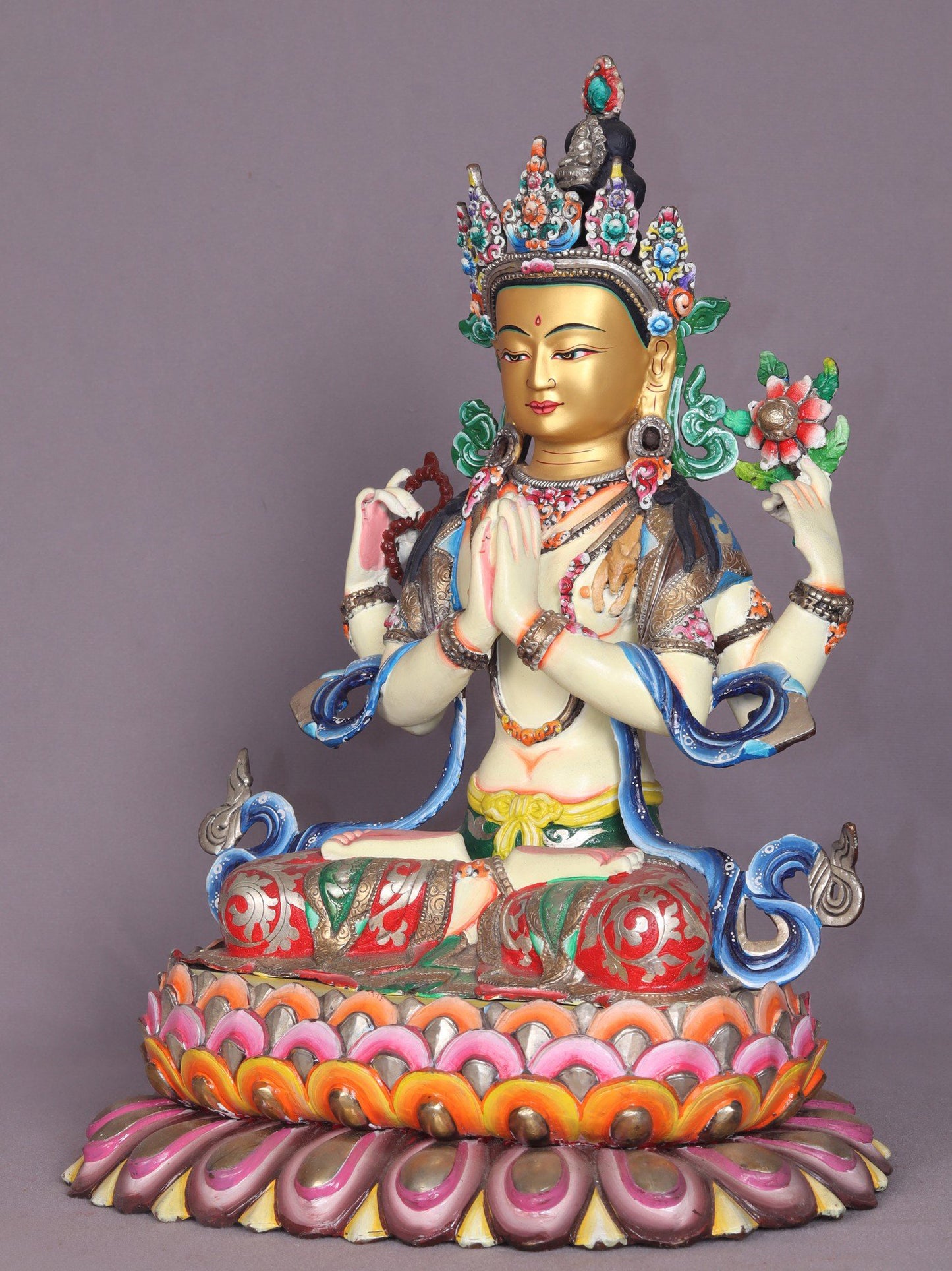 13" Colourful Kharchari Copper Statue From Nepal | Handmade Idol | Buddhist Statue