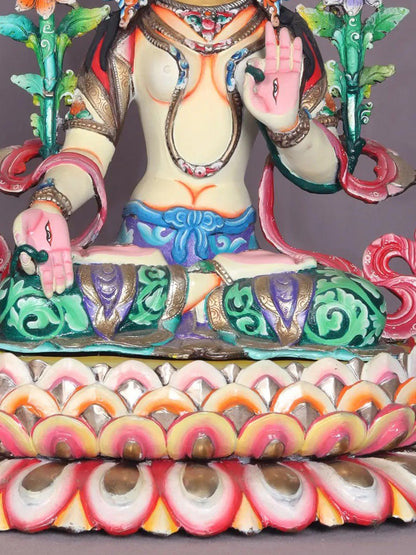 13" Colourful White Tara Copper Statue From Nepal | Handmade Idol | Nepalese Statue