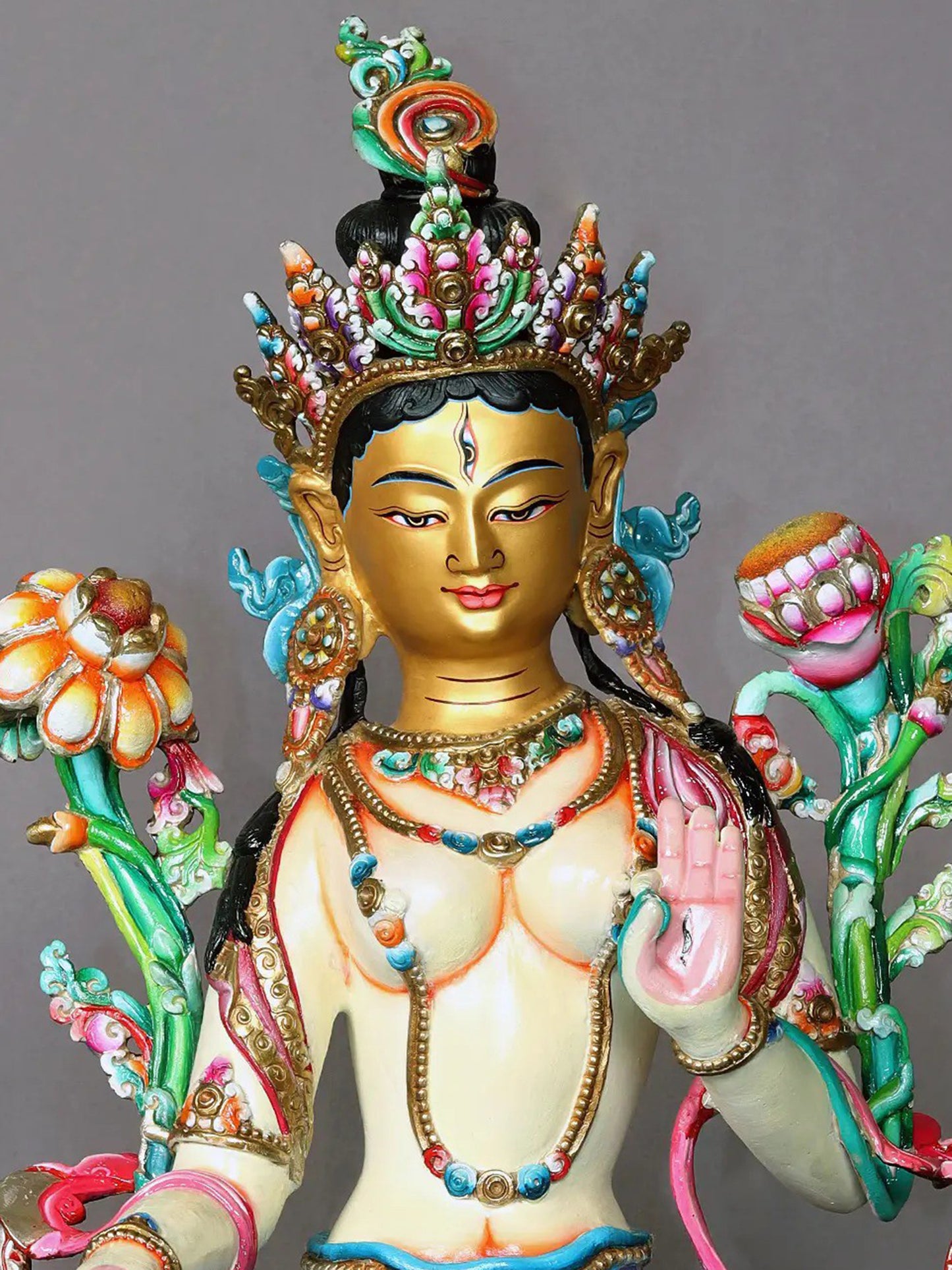 14" White Tara Budhisattva Copper Statue From Nepal | Handmade | Nepalese Statue