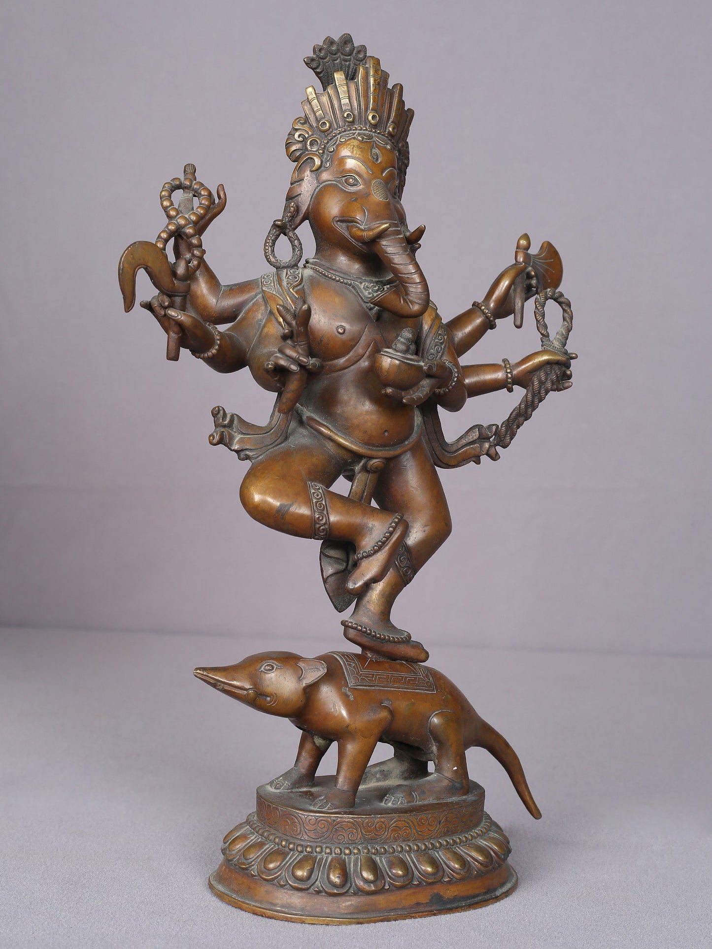 13" Copper Standing Lord Ganesha Statue From Nepal | Handmade | Lord Ganesha Statue